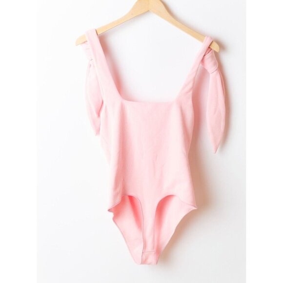 Show Me Your MuMu Bodysuit Women's L Size Light Pink Textured Thong Shoulder Tie - Picture 7 of 7